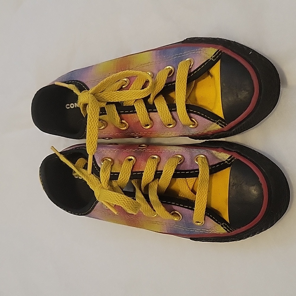 Kids unisex Converse tie dye Plaid black yellow purple chuck Taylor's 11.5